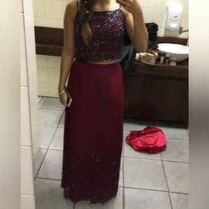 Sean collection dark red 2 piece gown